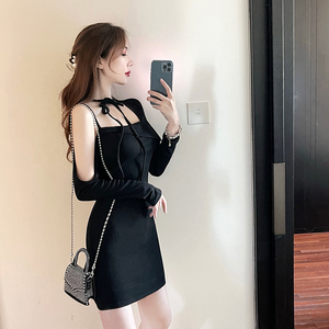 Real shot spot ~ new fashion hot girl off shoulder one shoulder unique design sexy thin buttock dress