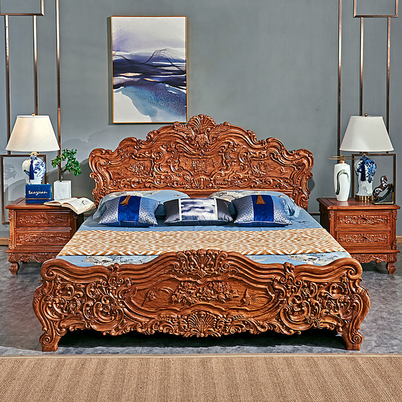 红木大床缅甸花梨木欧式床 正宗刺猬