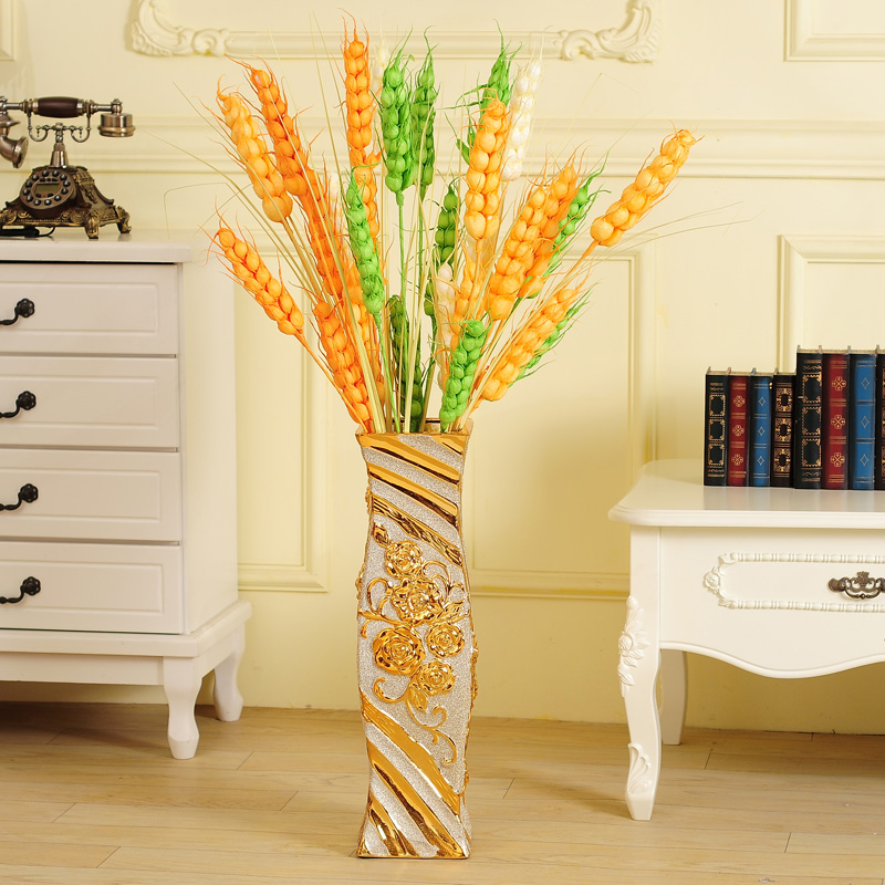 欧式陶瓷客厅花瓶鎏金创意个性电视柜摆件大号插花干花装饰高瓷器