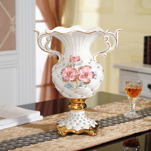 现代欧式陶瓷花瓶客厅餐台室内宽口鲜花干花插花手工白色台面摆件