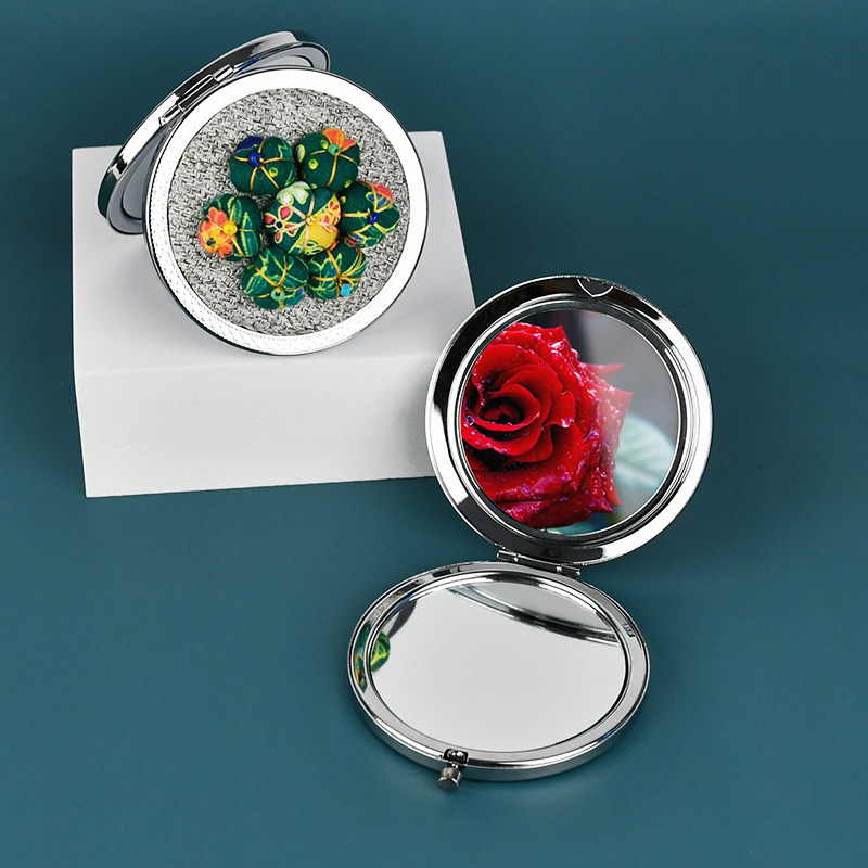 美伊大耳兔刺绣随身化妆镜便携折叠可爱小狗随身镜金属双面小镜子