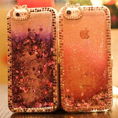 iphone6plus水钻手机壳带脖苹果6S硅胶套7S带钻外套潮流沙闪粉色