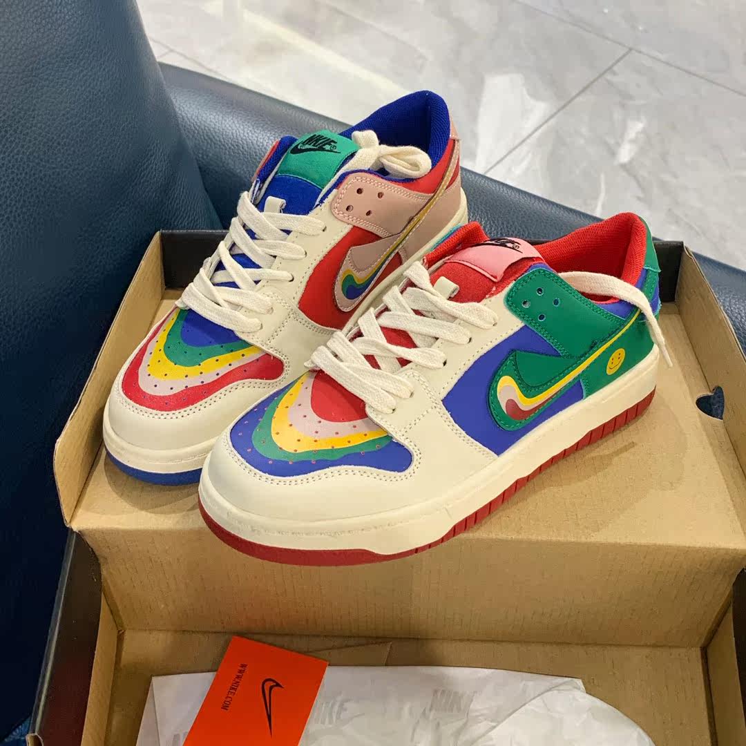 aj女鞋鸳鸯拼色板鞋2022新款真皮糖果休闲学生百搭潮流彩虹运动鞋