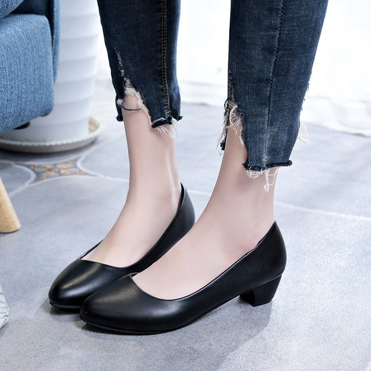 big size thick heeled round toe work shoes single shoe ladys