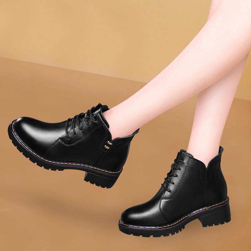 一折大头鞋女冬季加绒真皮