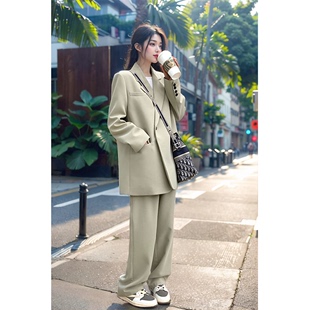 宽松西装外套女韩系穿搭2023高级设计感小众西服百搭裤子炸街套装