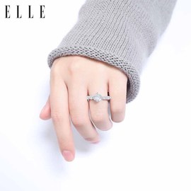 ELLE2019新款莫桑石戒指镀铂金一克拉求婚钻戒女结婚925纯银情侣