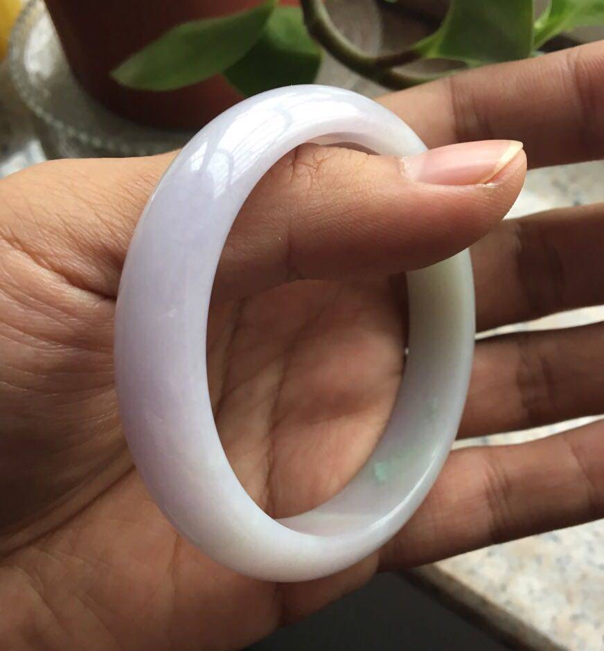 天然a货紫罗兰淡绿春彩翡翠手镯58mm带证书