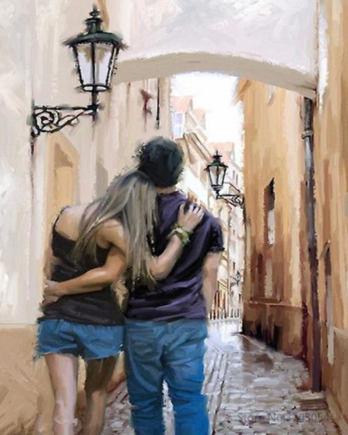 diy数字油画自己填色材料包幸福恋人雨中情侣背影泰坦家居装饰画