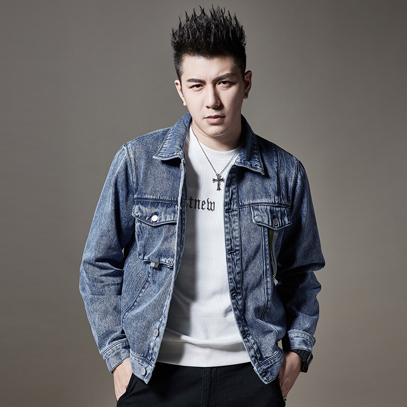 胖子大码lvнck潮秋季新款男士秋冬简约牛仔外套痞帅肥佬品牌男装