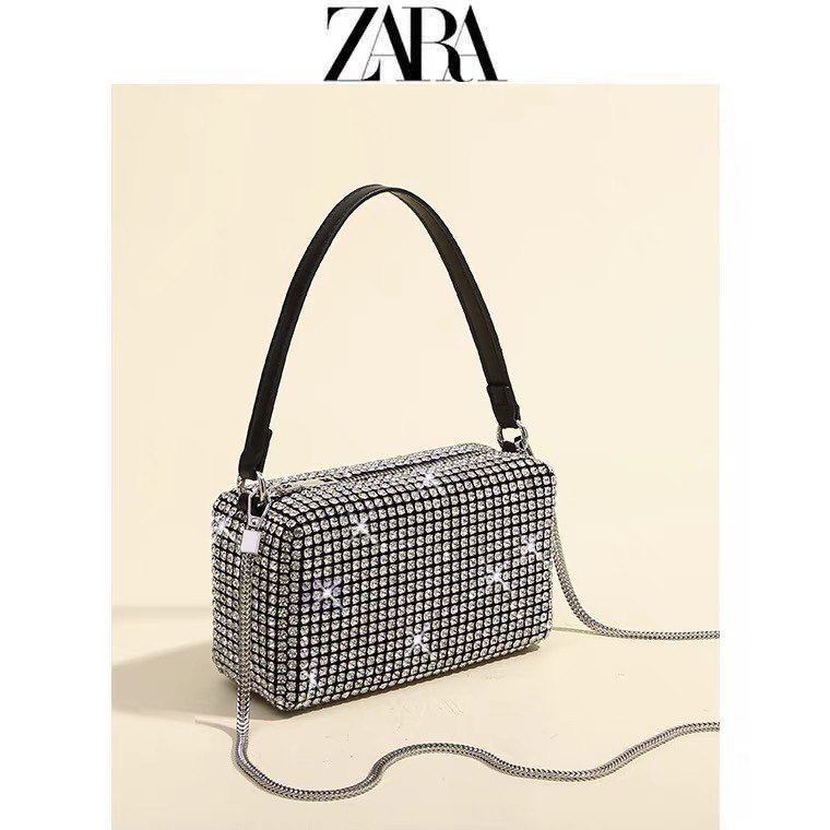 zara水钻包包女2021新款潮秋冬时尚满钻闪钻石包手提包链条斜挎包