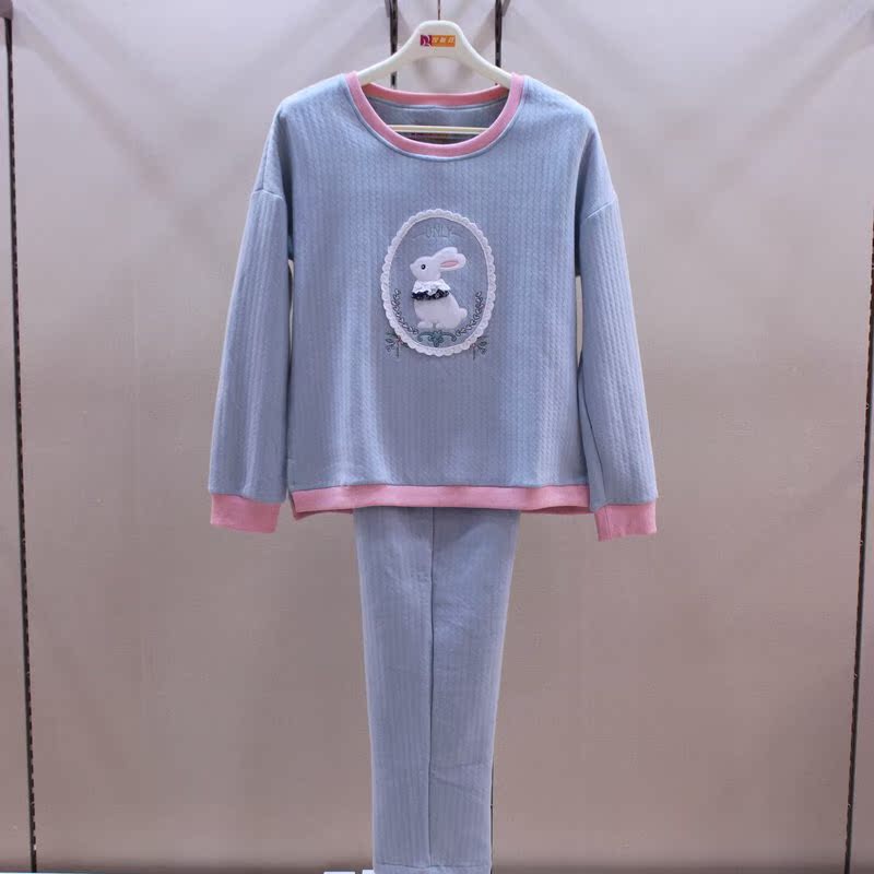 汝斯芬睡衣秋冬情侣开衫圆领长袖针织棉家居服r280231,r280112