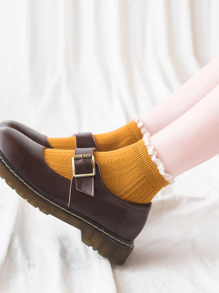 匹克企鹅jk袜子女短袜春秋款洛丽塔蕾丝木耳花边袜lolita可爱日系