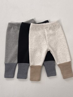 两个月的宝宝韩版加厚保暖绒裤超萌婴儿服冬款外出加绒拼接打底裤