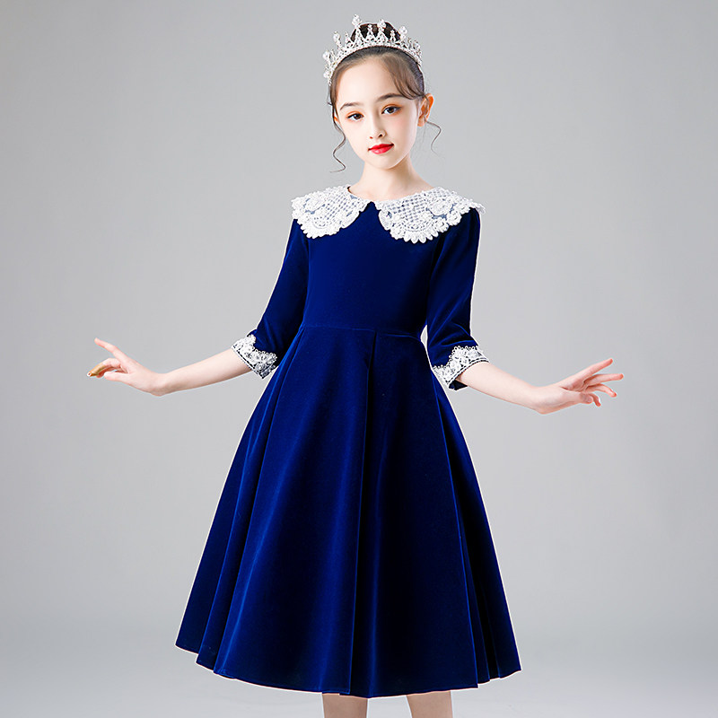 朗诵演出服女童钢琴演出服冬季女孩公主裙复古高贵生日派对礼服新