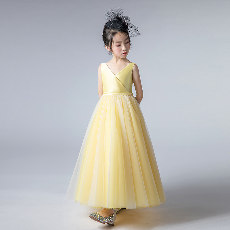 2019新款儿童钢琴表演出礼服女公主长裙小主持人朗诵唱歌考级比赛