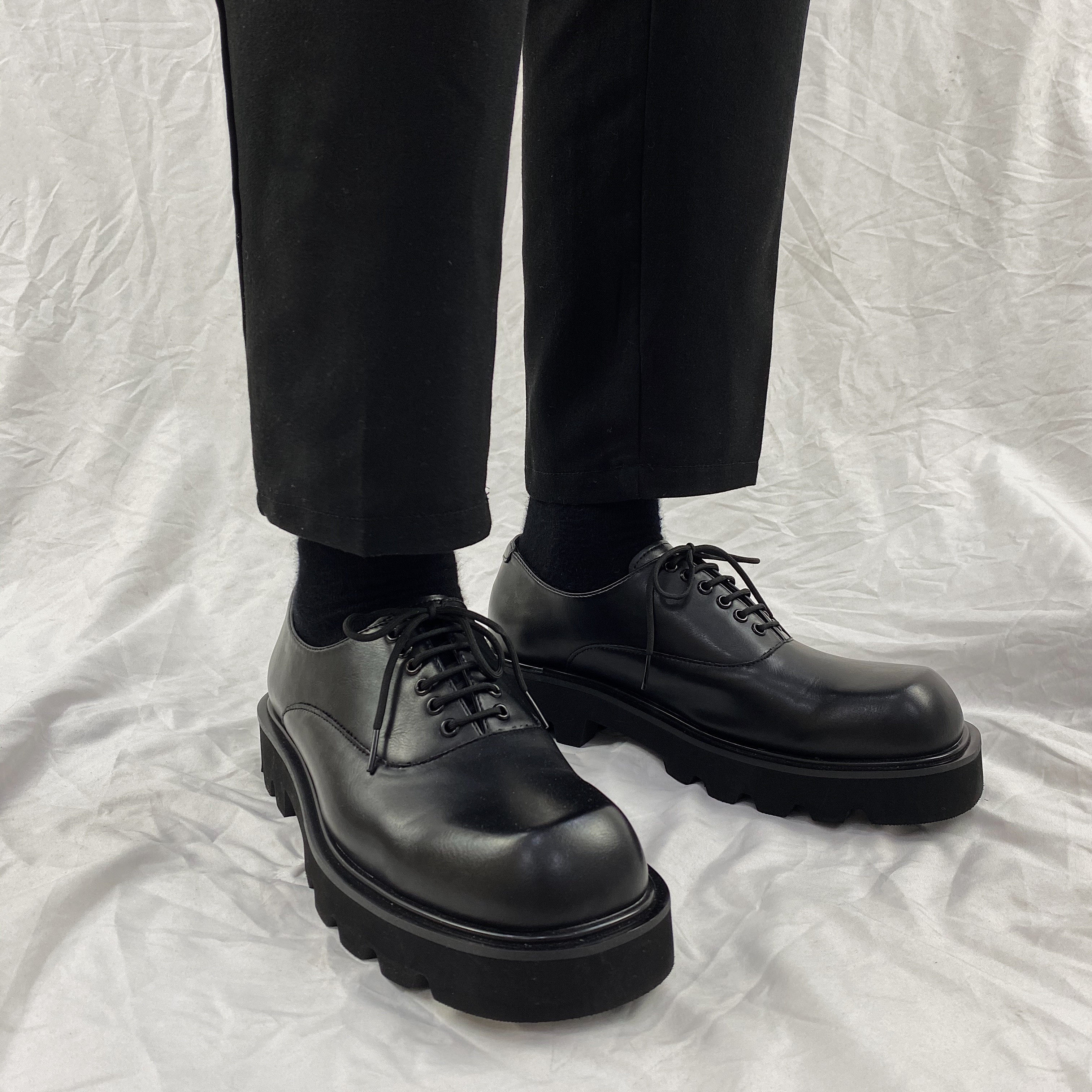 过岸的鱼 春季新款韩版潮流方头皮鞋男厚底增高百搭休闲大头皮鞋