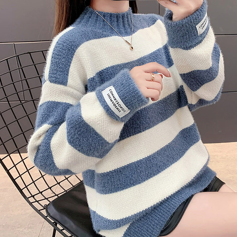 纽卡森2019冬季新款雪尼尔毛衣女显瘦半高领宽松针织打底外穿女HH