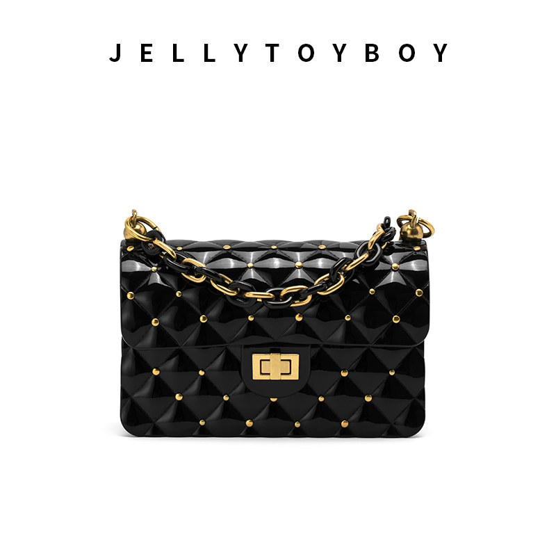 一折铆钉果冻包_jellytoyboy果冻包包2019新款潮斜挎包时尚单肩铆钉菱