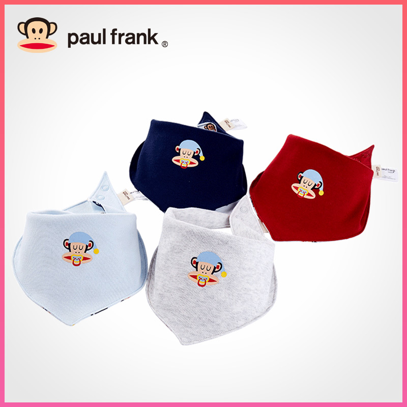 paulfrank/大嘴猴婴儿三角巾口水巾纯棉新生儿宝宝按扣围嘴4条装