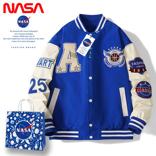 NASA官网潮牌美式棒球服外套男春秋情侣青少年克莱茵蓝夹克女高街