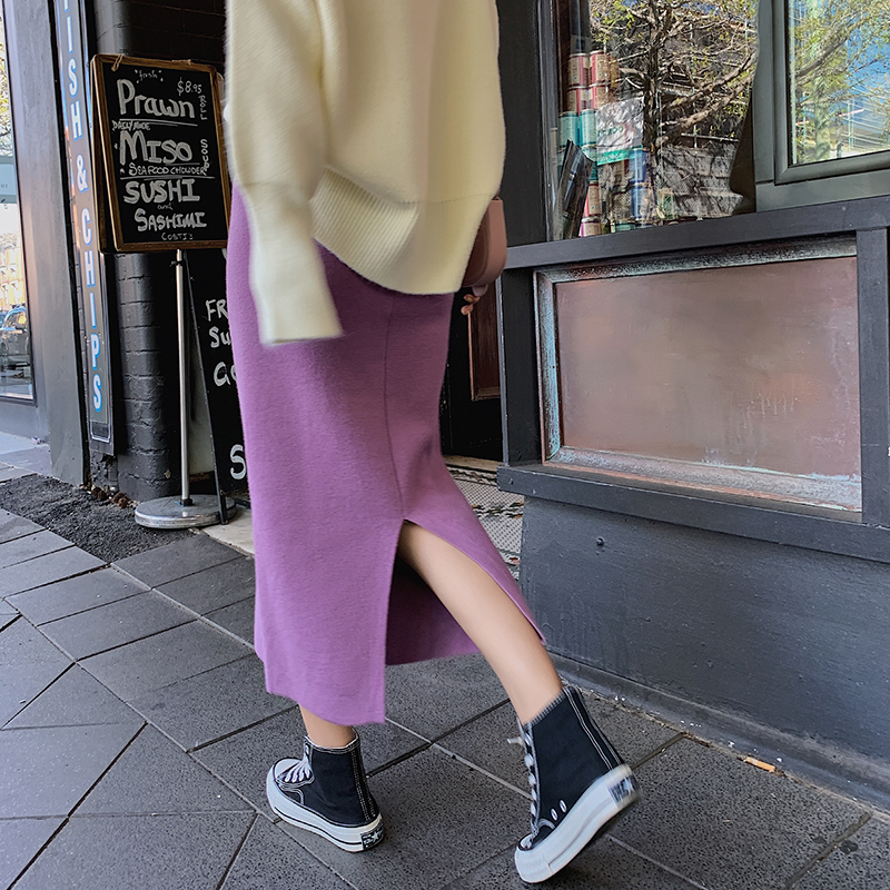 包臀针织半身裙女2021秋冬中长款直筒裙小个子开叉一步裙高腰长裙|ruв категории Женская одежда, юбка - от Buy2taobao.com для оказания профессиональной услуги покупки агента Taobao
