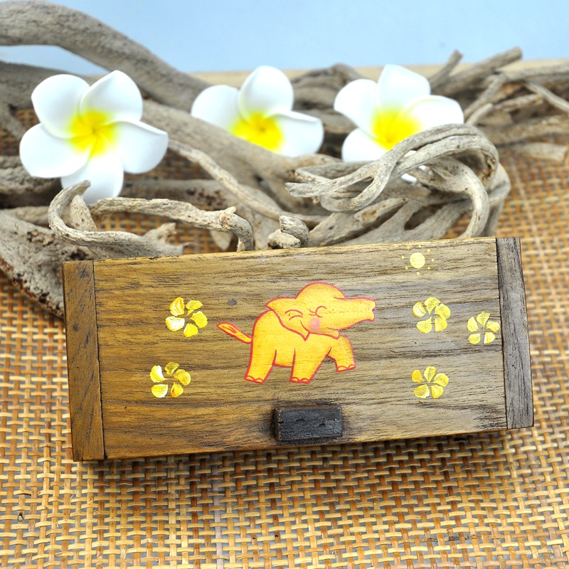 泰国手工绘柚木小象首饰盒工艺礼品创意实木质卧室装饰品盒收纳盒