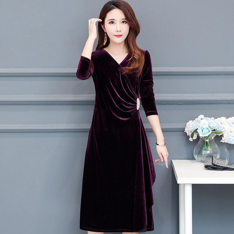 阔太太金丝绒连衣裙高贵洋气名媛气质女装高端贵妇人品牌显瘦秋冬