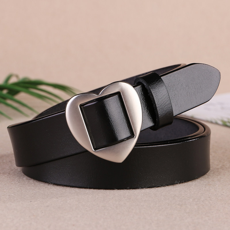 女士真皮小皮带爱心配牛仔裤夏天休闲网红ins纯牛皮复古细腰带女