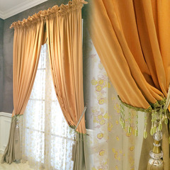 简约现代/华丽美式风格 纯色拼接窗帘客厅卧室烂花窗纱