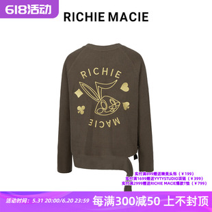 【官方授权】Richie Macie兔子刺绣下摆开叉卫衣女小众设计原创潮