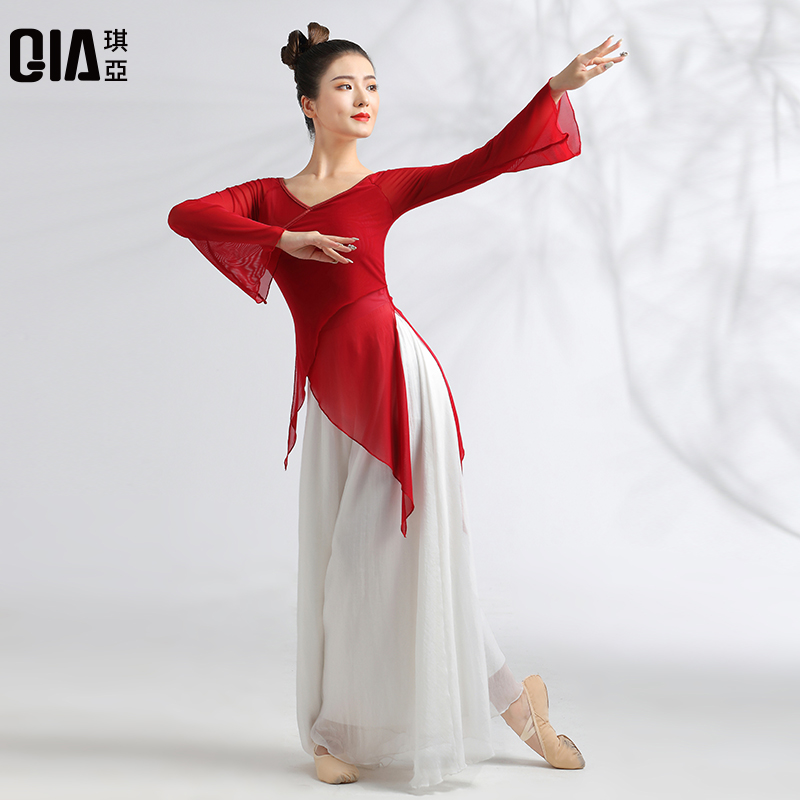 琪亚 古典舞蹈服练功服女飘逸身韵纱衣长款中国舞上衣阔腿裤套装