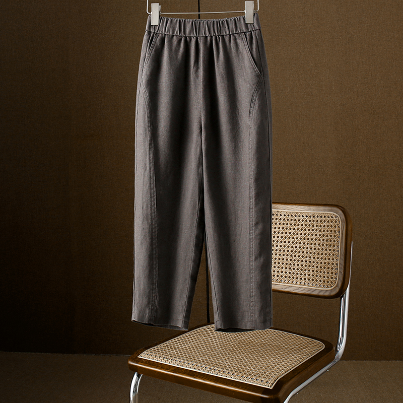 灰色夏季亚麻女裤新款大码宽松透气休闲直筒裤八分7分薄款麻裤子