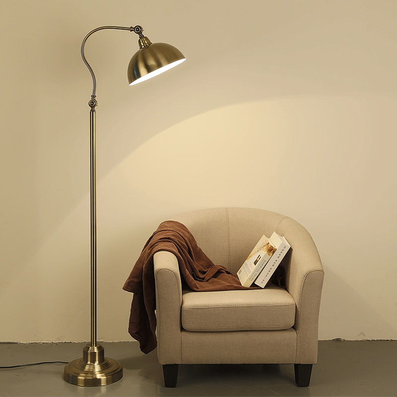 极有家发现 美式落地灯客厅仿古铜色全铜落地灯简约现代书房台灯