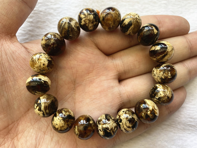 假一赔十 抚顺纯天然 一级 白花珀 干白 手串 手链 14mm