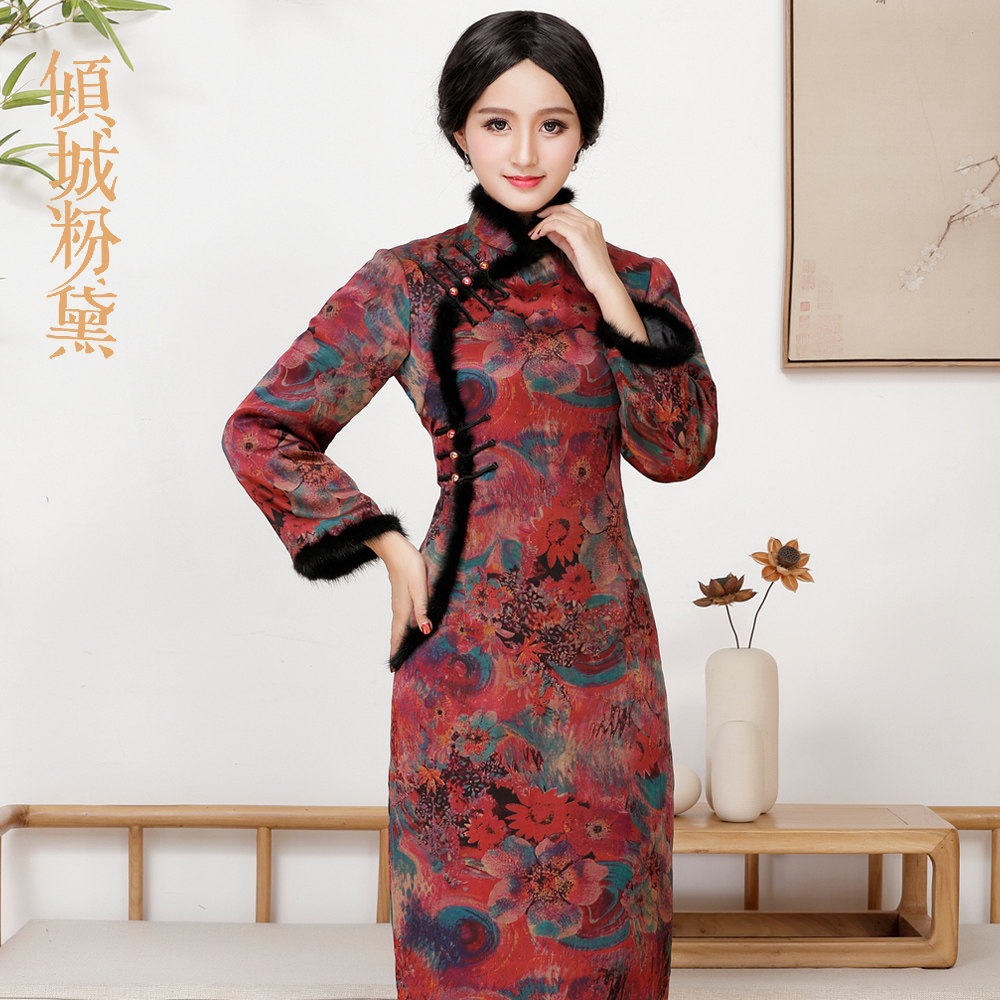 旗袍冬装中国风修身加厚
