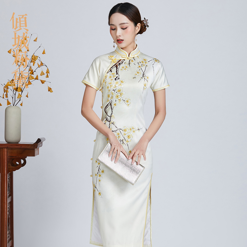 手工旗袍2021年新款年轻款中式连衣裙旗袍女改良优雅端庄现代小资