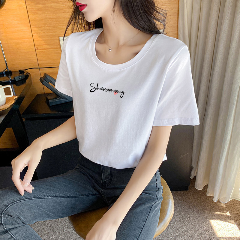 宽松短袖t恤女装韩版白色洋气上衣2021年春季新款黑色半袖t桖纯棉