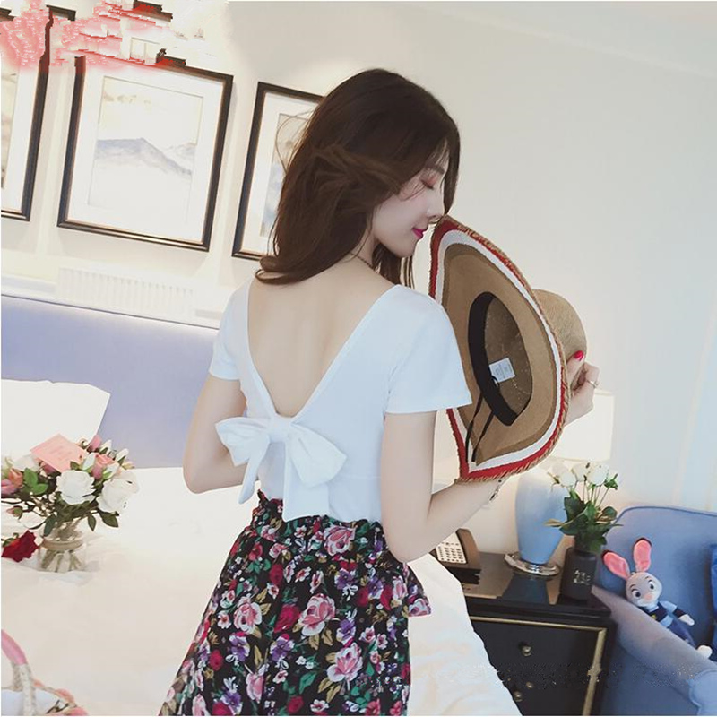 后面蝴蝶结短袖2019流行女装新款上衣性感韩版修身露背泫雅风超火|ruв категории Женская одежда, футболка - от Buy2taobao.com для оказания профессиональной услуги покупки агента Taobao