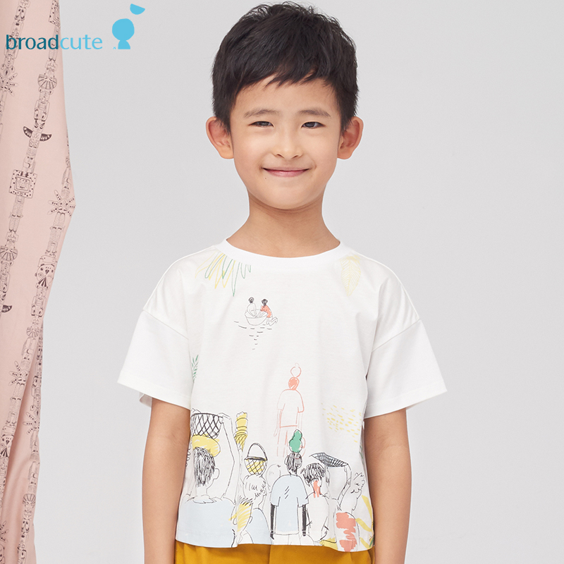 播broadcute童装夏季新款男童儿童帅气宽松印花短袖白色T恤衫|msdalam kategori Kanak-kanak/Bayi/Keluarga dipasang, baju-T - dari Buy2taobao.com untuk memberikan perkhidmatan ejen Taobao profesional membeli