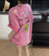 KAKAMEE夏季新款美式复古冼水做旧彩绘字母大版短袖T恤上衣女