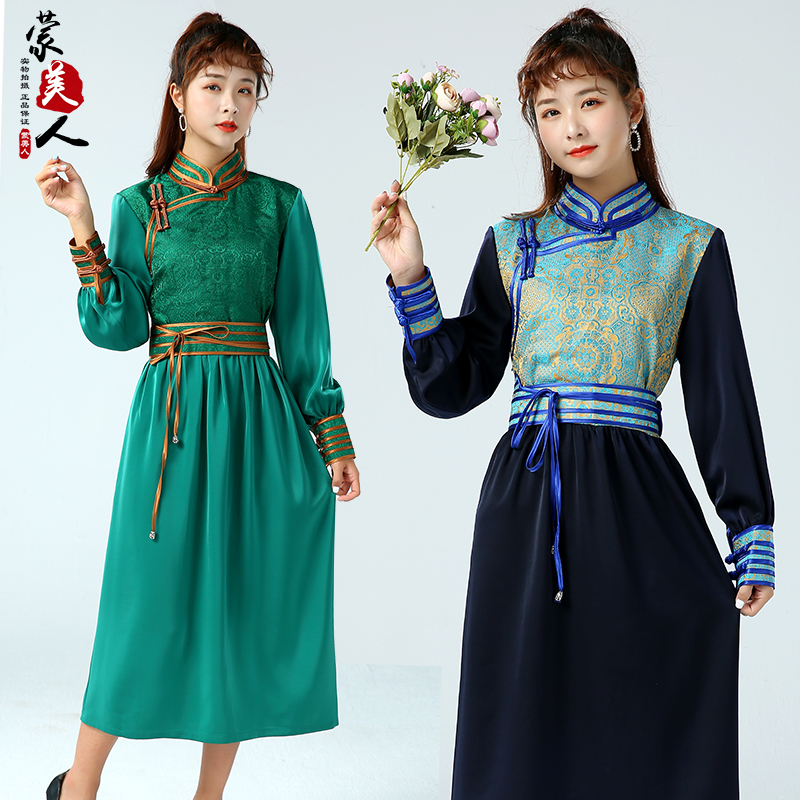 蒙古服装女士日常时尚蒙古袍裙立领盘扣少数民族风蒙古元素连衣裙