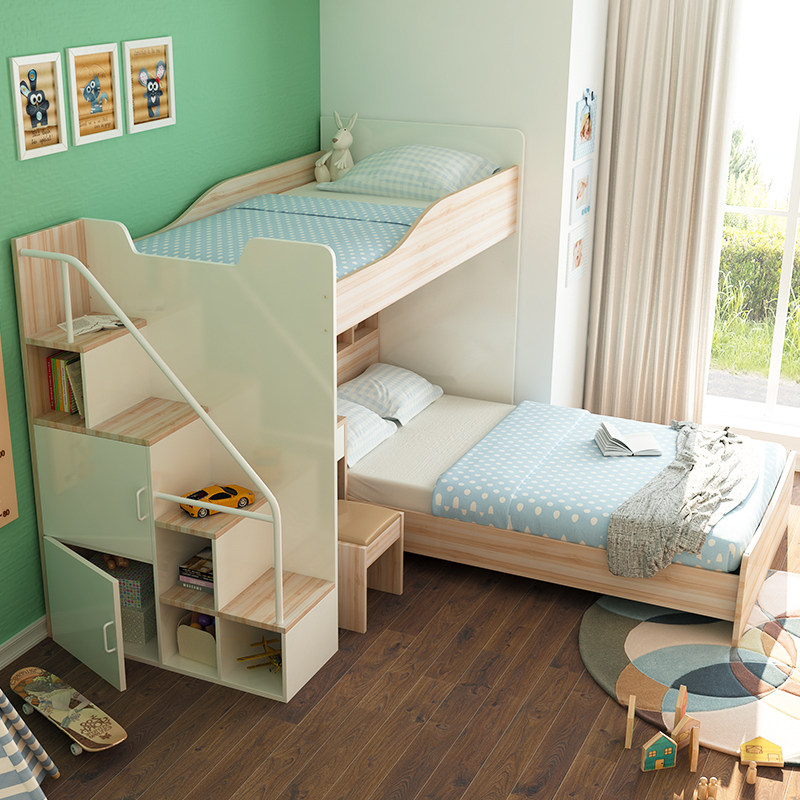 儿童多功能组合上下床双层子母床错层高低床交错式小户型成套家具