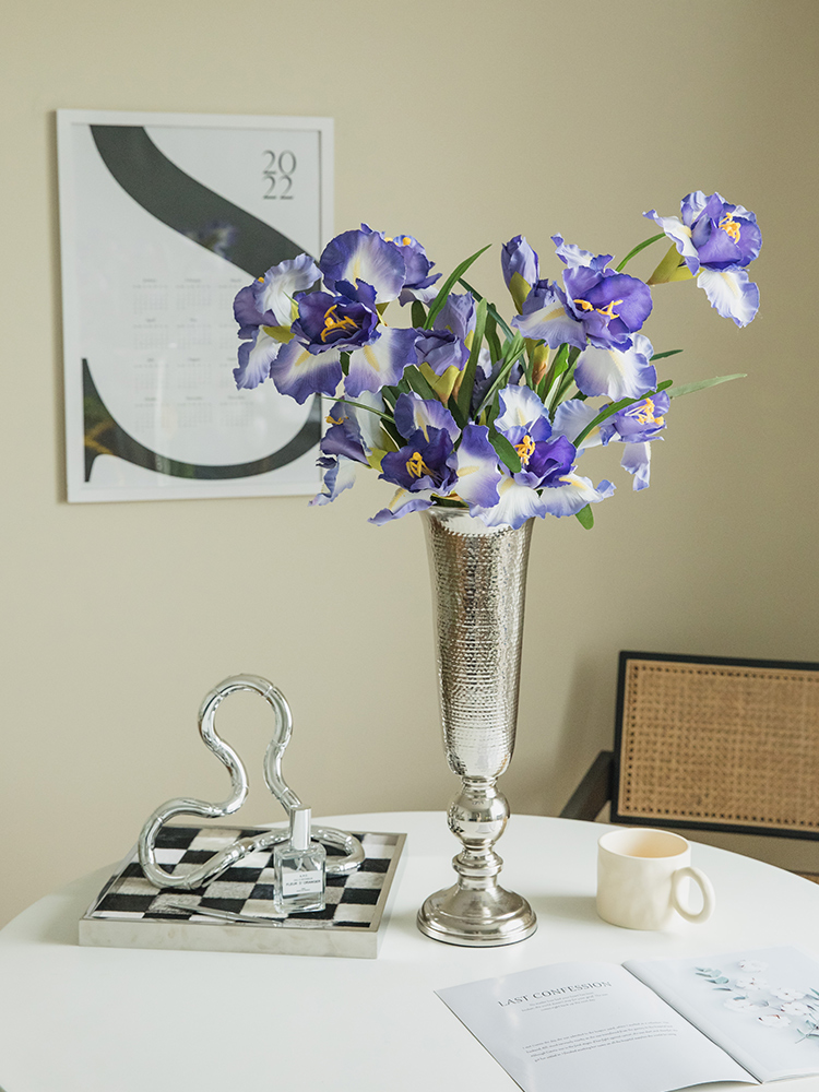 法式复古插花客厅镀桌面装饰摆件花器花瓶高脚金属轻奢美式银欧式