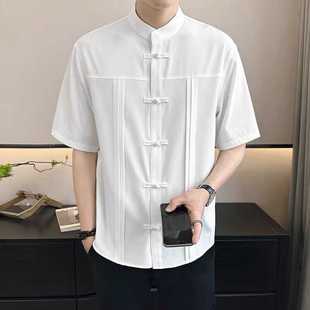 新中式国风短袖衬衫男2024夏季新款设计感小众宽松中山装衬衣外套