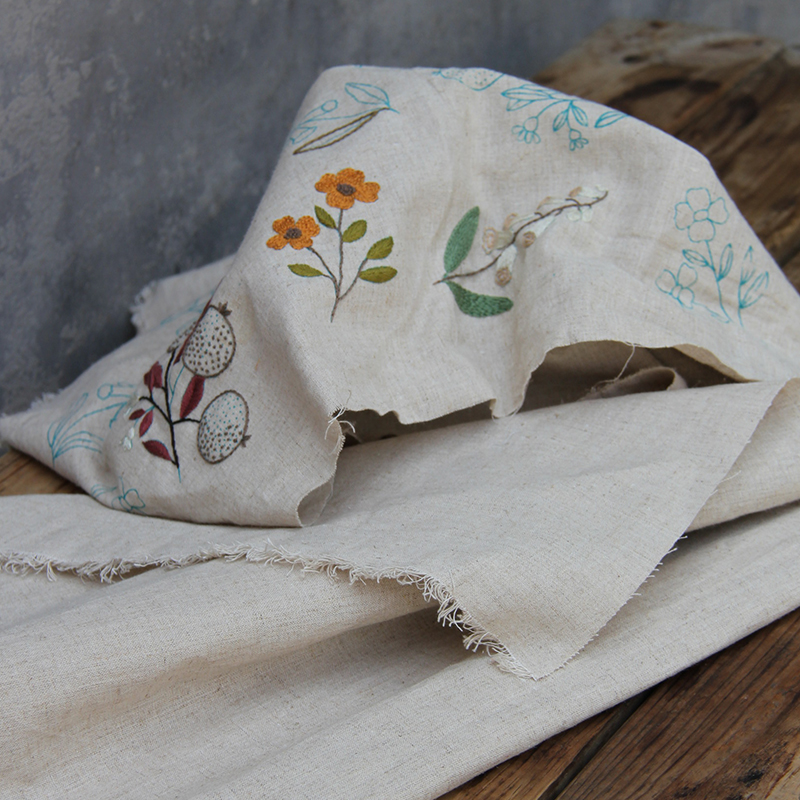 岛国亚麻面料布料棉麻diy手工原始质感的刺绣布料