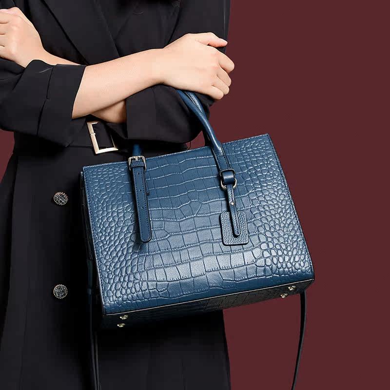 大气女士真皮手提包秋冬妈妈皮包鳄鱼纹头层牛皮杀手包斜跨单肩包
