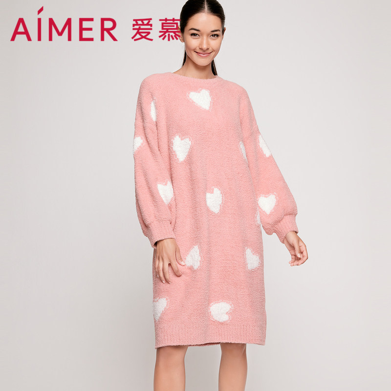 爱慕女士家居服绵绵冬季Ⅱ休闲居家外穿圆领长袖睡裙am446801