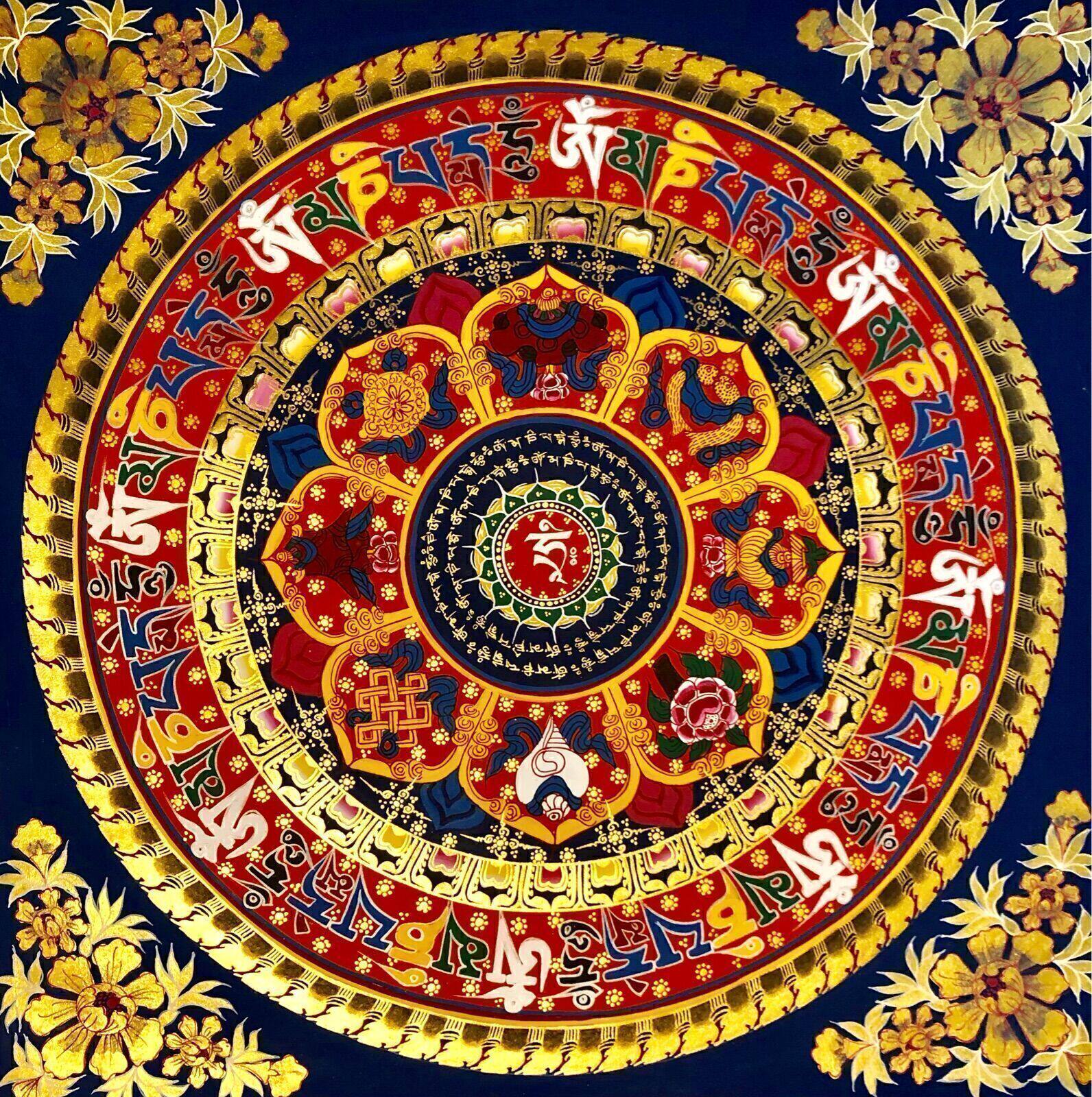 印花真言六字画挂画唐卡中式dmc新中式圆形餐厅十字绣套件