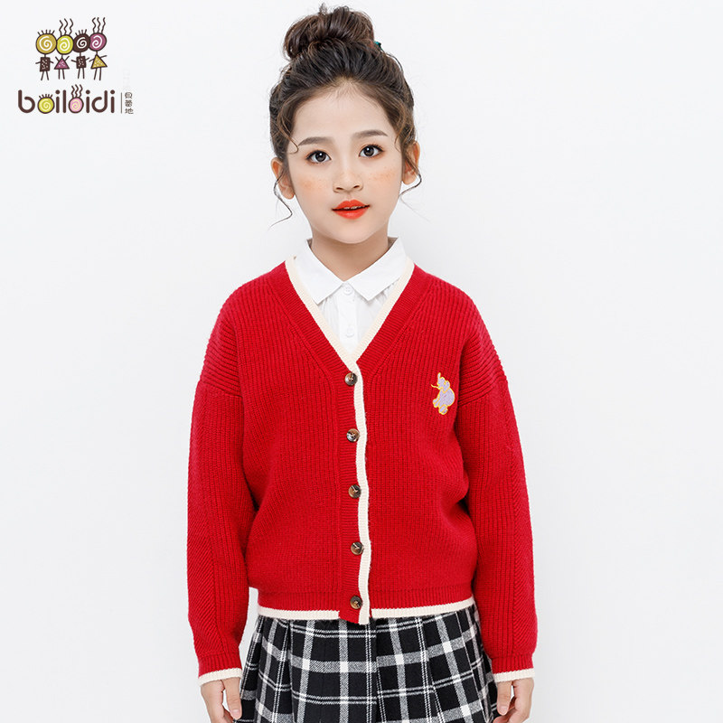 贝蕾地女童毛衣开衫2021新款韩版9岁儿童针织衫外套女洋气常规秋